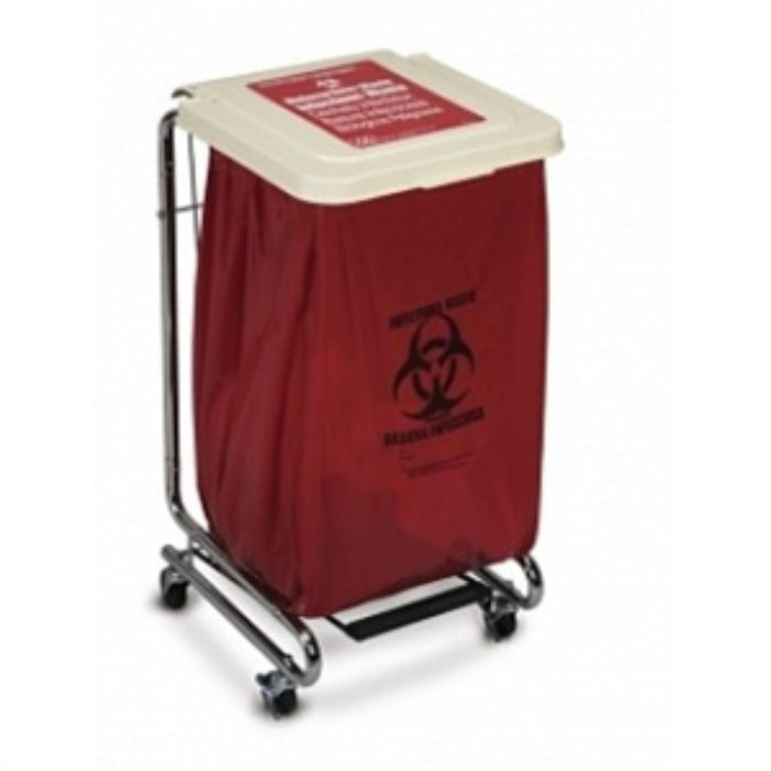 Biohazard  bag hamperstand with foot pedal used in funeral service operations, from lynch supply