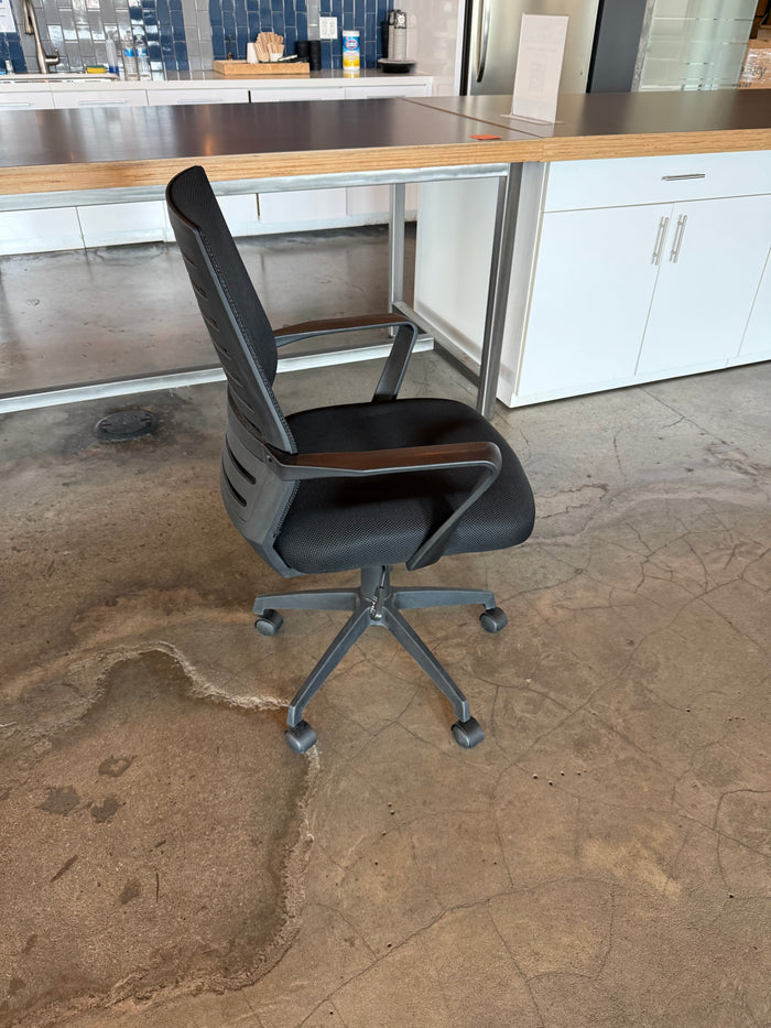 Black mesh chairs fixed arms