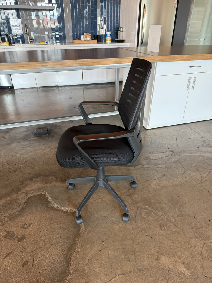 Black mesh chairs fixed arms