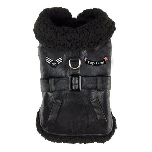 Black Top Dog Flight Coat with Leash - Posh Puppy Boutique