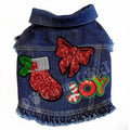 Christmas Bling Denim Ruffle Dog Jacket