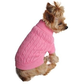 Combed Cotton Cable Knit Dog Sweater - Candy Pink - Posh Puppy Boutique