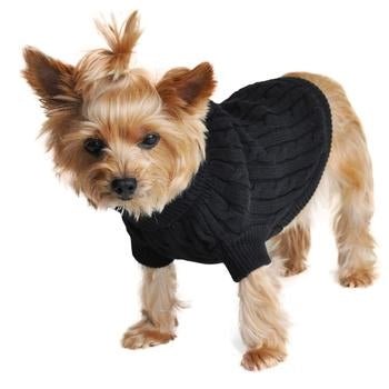 Combed Cotton Cable Knit Dog Sweater - Jet Black - Posh Puppy Boutique