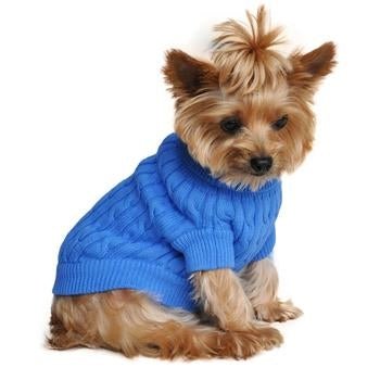 Combed Cotton Cable Knit Dog Sweater - Riverside Blue - Posh Puppy Boutique