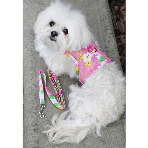 Cool Mesh Dog Harness with Leash - Pink Hawaiian Floral - Posh Puppy Boutique