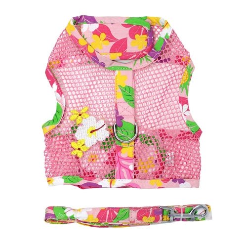 Cool Mesh Dog Harness with Leash - Pink Hawaiian Floral - Posh Puppy Boutique