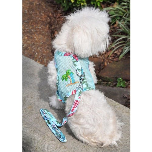 Cool Mesh Dog Harness with Leash - Surfboards and Palms - Posh Puppy Boutique