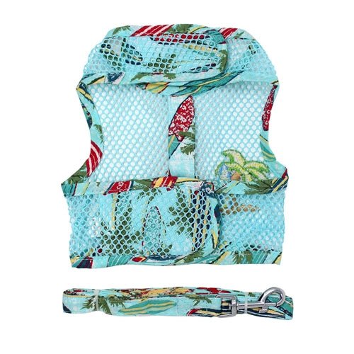 Cool Mesh Dog Harness with Leash - Surfboards and Palms - Posh Puppy Boutique