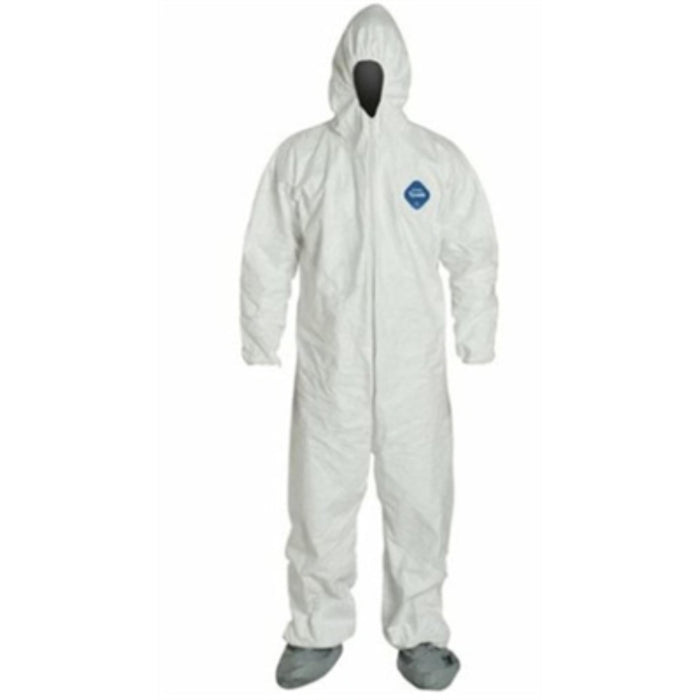 Coveralls-dupont tyvek with hood & boots used in funeral service operations, from lynch supply