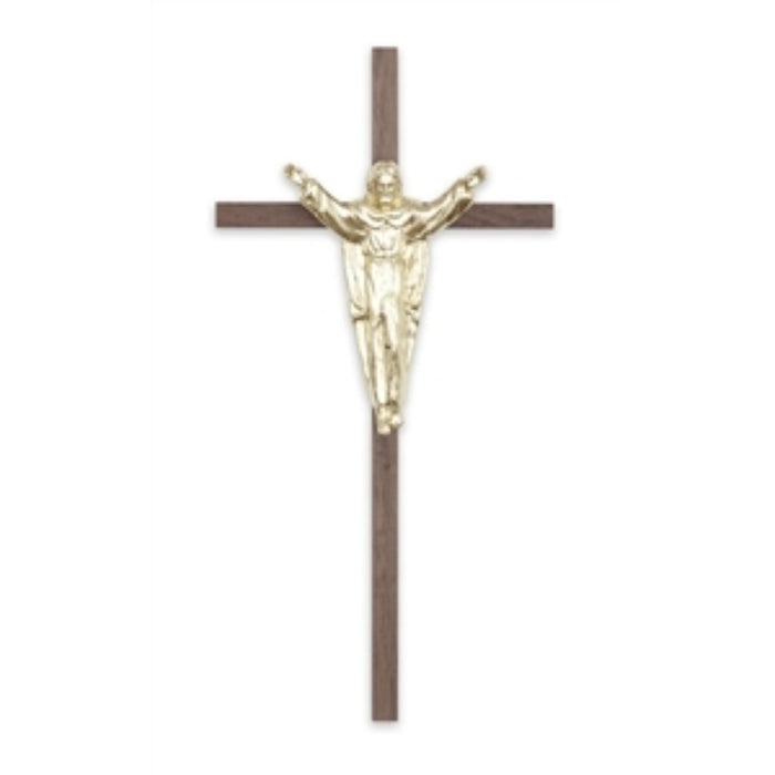 Crucifix-10" walnut with traditional risen christ - walnut/bright gold used in funeral service operations, from lynch supply
