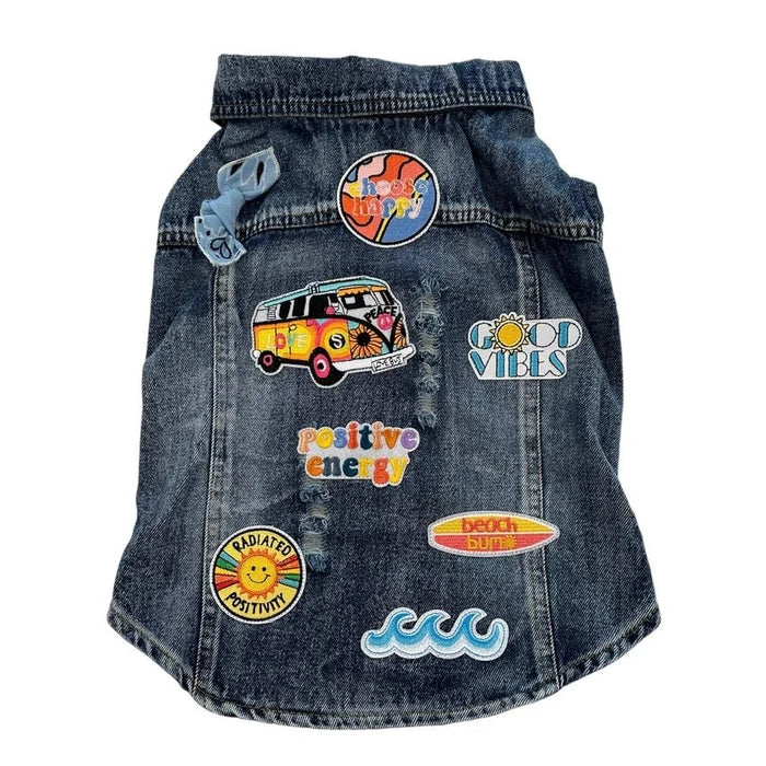 Denim Rocker Vest - Wide Pawsitivity Vest - Posh Puppy Boutique