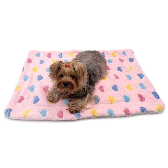 Double Layered Ultra Plush Colorful Hearts Blanket - Pink - Posh Puppy Boutique