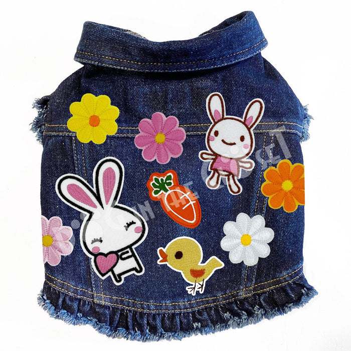 Easter Bunny Denim Dog Jacket with Ruffles - Posh Puppy Boutique