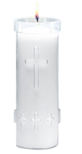 5-day unbreakable crystal devotional candles 2 1/2" x 5 3/4" (pk 24) used in funeral service operations, from lynch supply