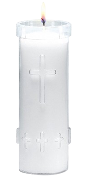5-day unbreakable crystal devotional candles 2 1/2" x 5 3/4" (pk 24) used in funeral service operations, from lynch supply