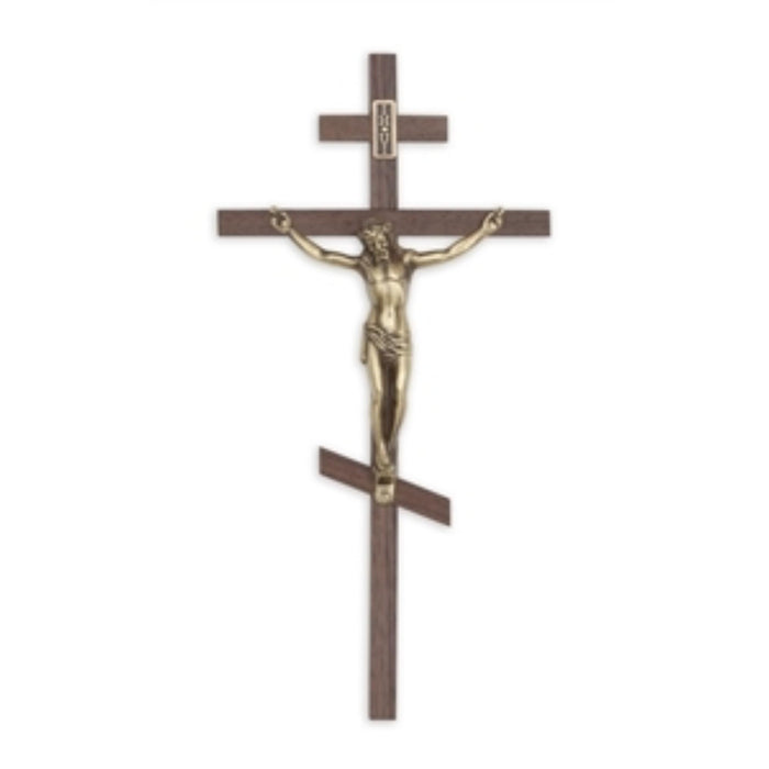 Exterior 12" orthodox walnut crucifix-copper corpus used in funeral service operations, from lynch supply