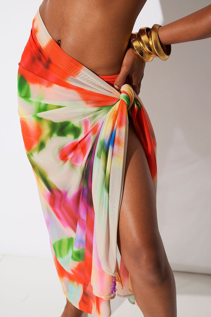 Floral Mirage Printed Mesh Pareo
