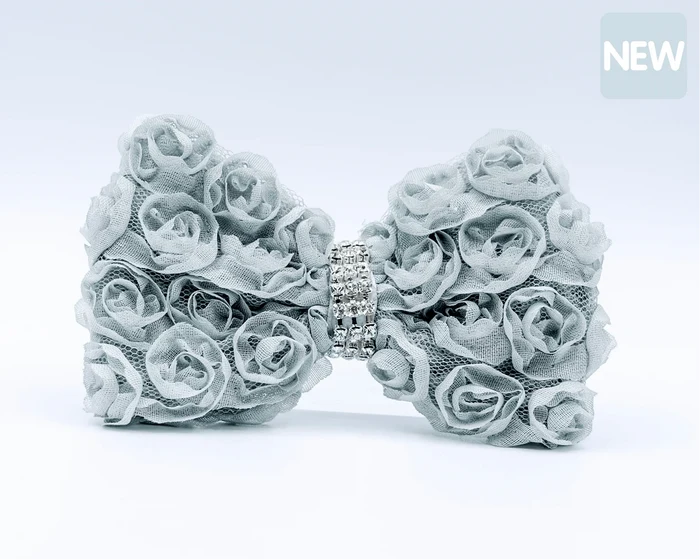 Furever Roses Hair Bow - Tender Grey - Posh Puppy Boutique
