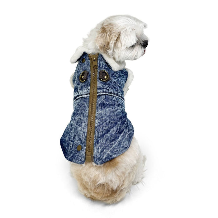 Furry Runner Coat in Denim - Posh Puppy Boutique