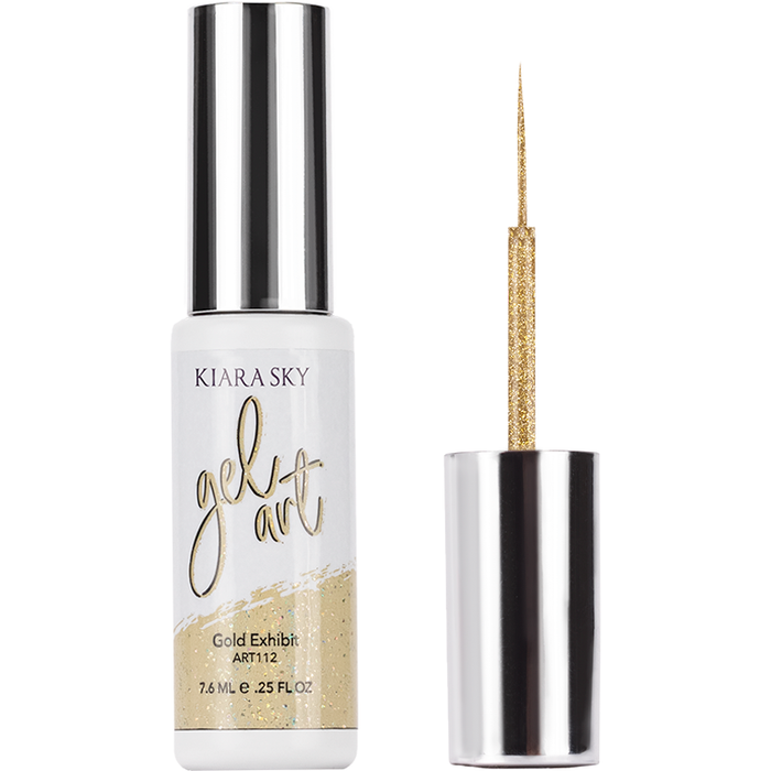 Gold Exhibit gel art bottle and upside down lid with applicator