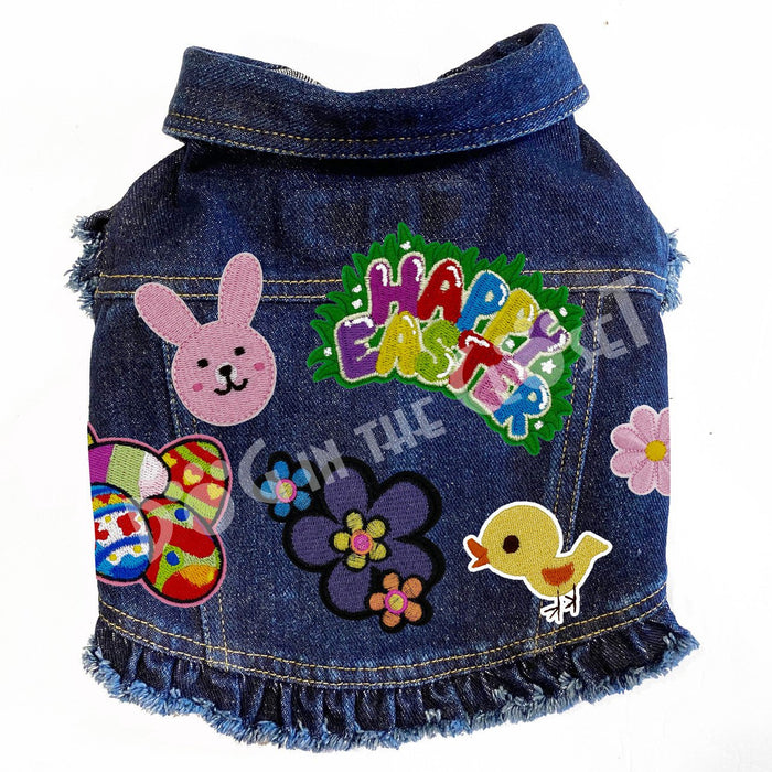 Happy Easter Denim Dog Jacket with Ruffles - Posh Puppy Boutique