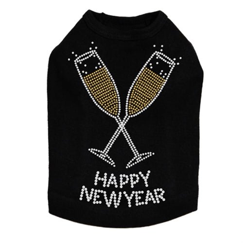 Happy New Year Champagne Glasses Rhinestones Tank - Many Colors - Posh Puppy Boutique