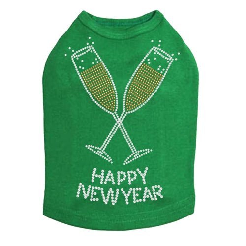 Happy New Year Champagne Glasses Rhinestones Tank - Many Colors - Posh Puppy Boutique