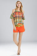 Jeepney and Map Cold Shoulder Camisole-Turquoise