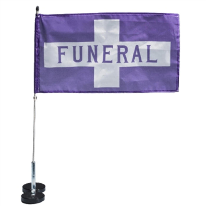 Lead car magnetic funeral flags with 9 1/2" x 17" banner used in funeral service operations, from lynch supply