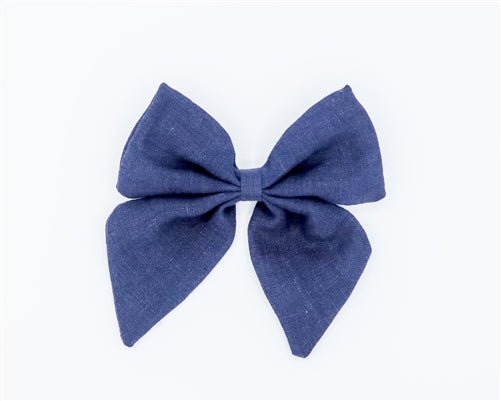 Linen Sailor Hair Bow - Denim Blue - Posh Puppy Boutique