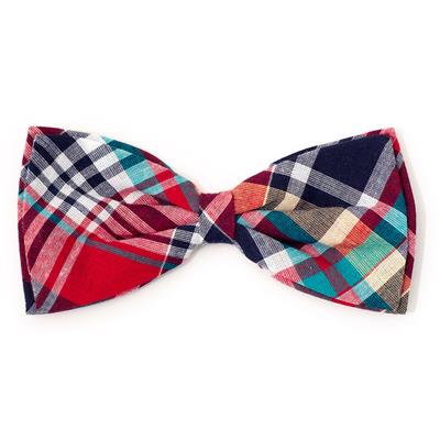 Madras Plaid Red/Navy/Multi Bow Tie - Posh Puppy Boutique