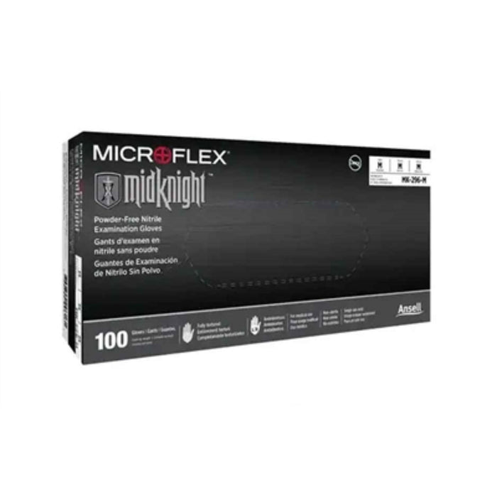 Microflex midknight black powder-free nitrile gloves used in funeral service operations, from lynch supply