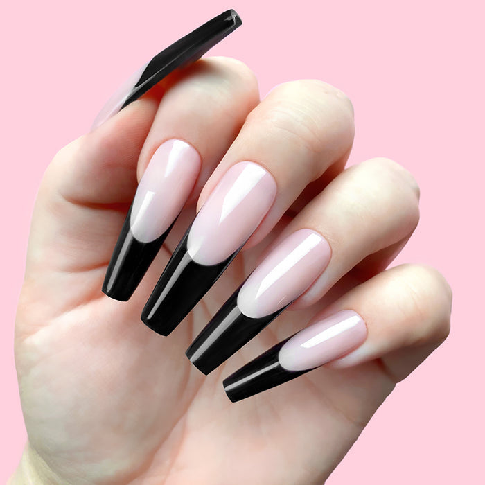 Negative Space gel art applied to nail extensions