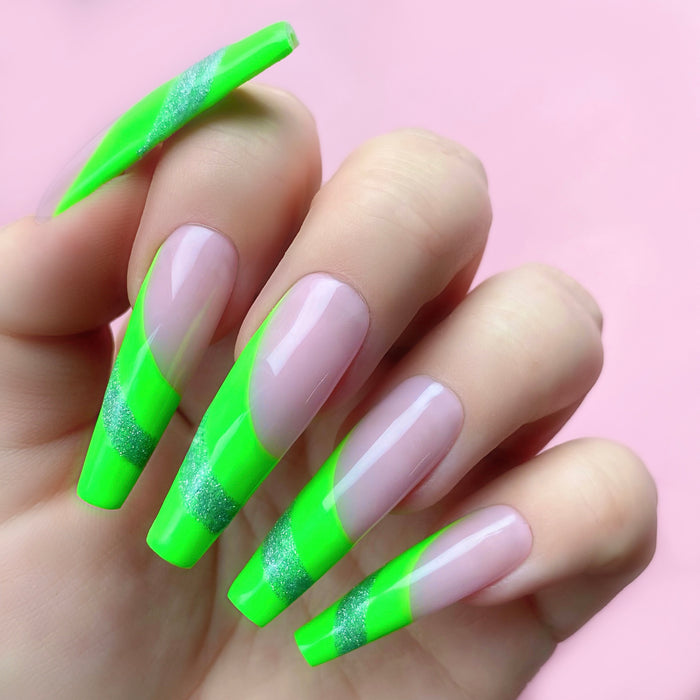 Out of Monet gel art applied to nail extensions with swirl design
