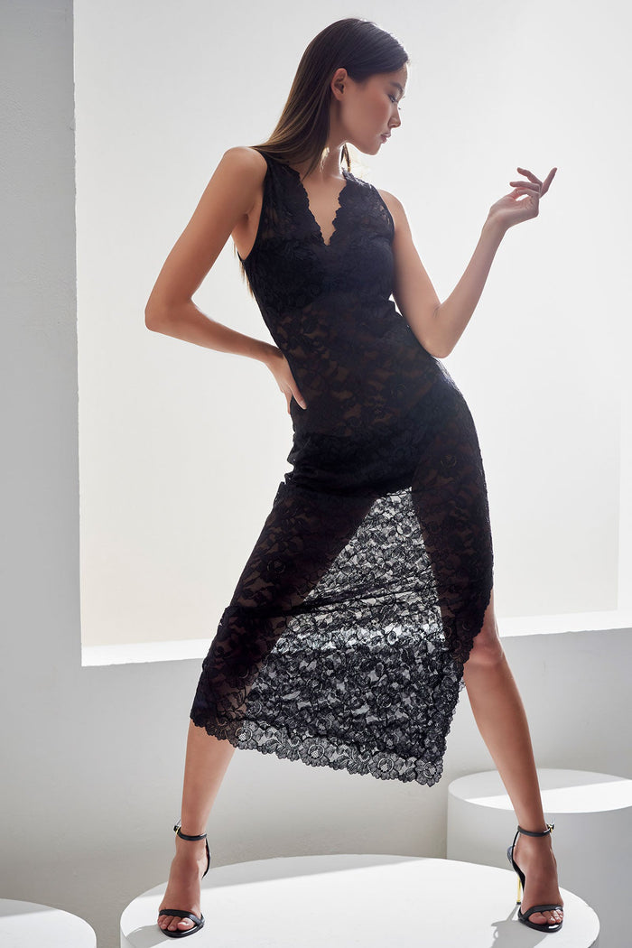 Peony Allover Lace V-Neck Slip Dress