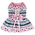 Pink and Teal Dots & Stripes Harness Dress with Matching Leash - Posh Puppy Boutique