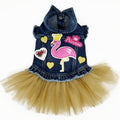 Pink Flamingo Denim Dog Jacket with Tutu - Posh Puppy Boutique