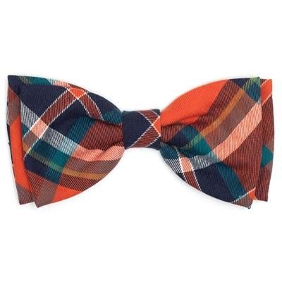 Plaid Bow Tie - Orange And Navy - Posh Puppy Boutique