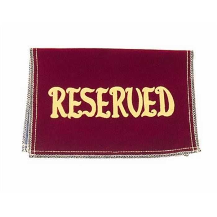 Reserved seat sign-burgundy velvet used in funeral service operations, from lynch supply