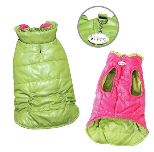 Reversible Parka Vest with Ruffle Trims - Lime - Pink - Posh Puppy Boutique