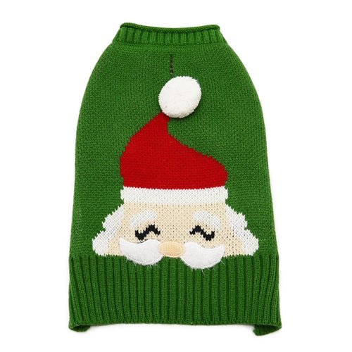 Santa Face Sweater - Green - Posh Puppy Boutique