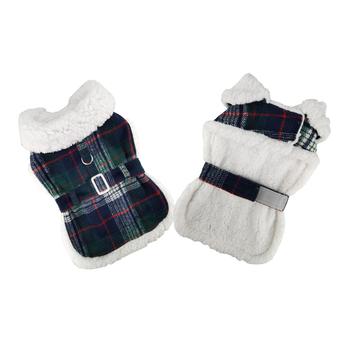 Sherpa - Lined Dog Harness Coat - Blue & Green Plaid - Posh Puppy Boutique