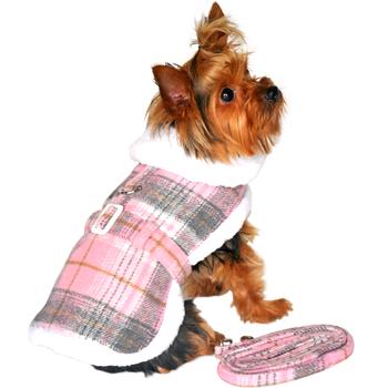 Sherpa - Lined Dog Harness Coat - Pink & White Plaid - Posh Puppy Boutique