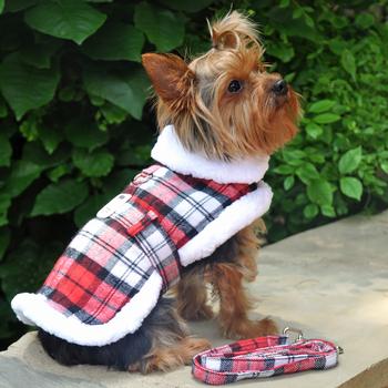 Sherpa - Lined Dog Harness Coat - Red & White Plaid - Posh Puppy Boutique