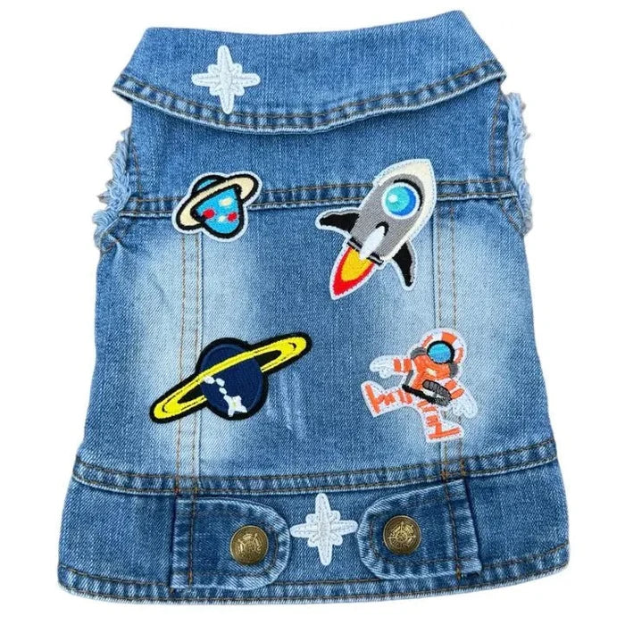 Space Odyssey Denim Vest - Posh Puppy Boutique