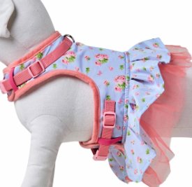 Spring Scent Inspired Floral Dog Harness Dress in Pastel Blue - Posh Puppy Boutique