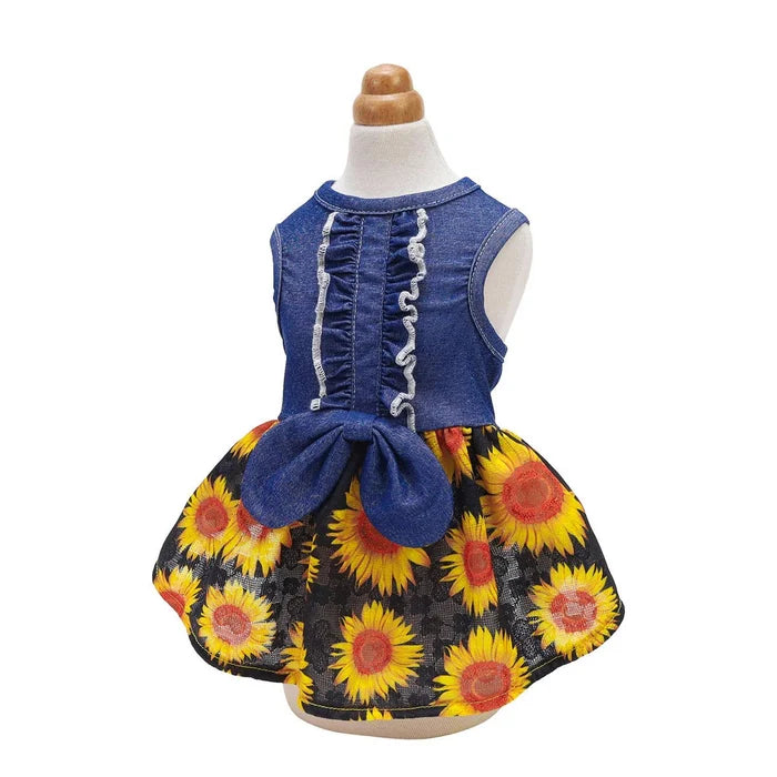 Sunflower Denim Dress - Posh Puppy Boutique