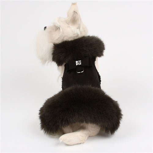 Susan Lanci Big Bow Faux Fur Coat - Black Fox with Black - Posh Puppy Boutique