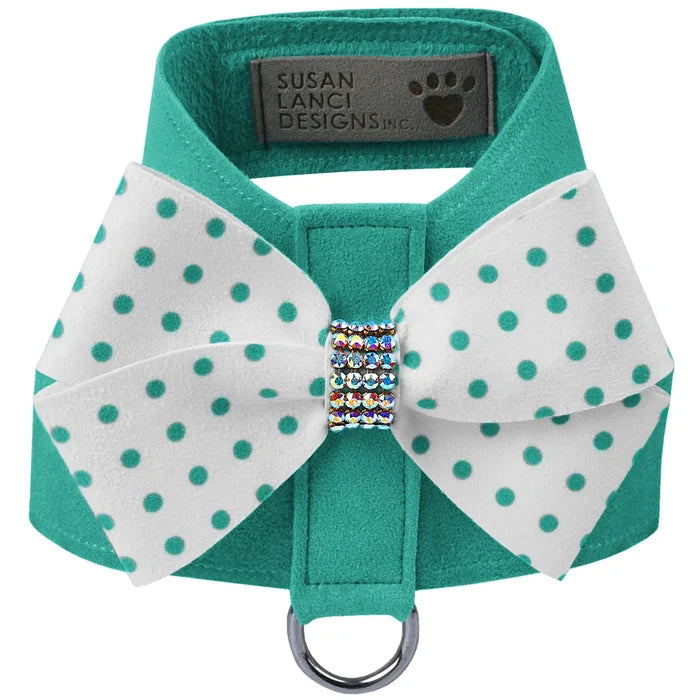 Susan Lanci Bimini Polka Dot Nouveau Bow Tinkie Harness with Ab Crystal - Posh Puppy Boutique