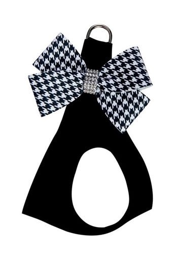 Susan Lanci Black and White Houndstooth Nouveau Bow Step In Harness - Posh Puppy Boutique